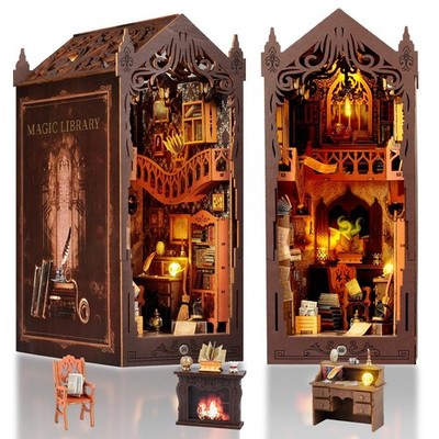 DIY Book Nook Shelf Insert 3D Wooden Puzzle with LED Mini Doll NEW
