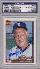 Sparky Anderson SIGNED 1991 Topps Card Detroit Tigers PSA/DNA AUTOGRAPHED Manage