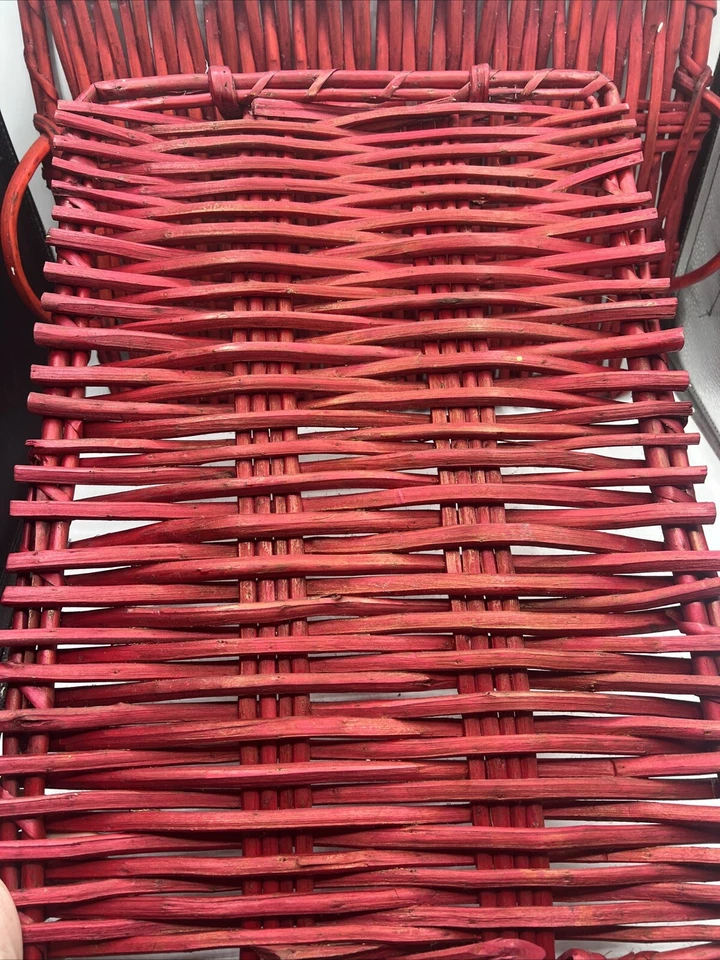 Red Serving Tray Bent Rattan Wicker Handles Thick 24” X 14” Set Of 2 Vintage - Image 4 of 4
