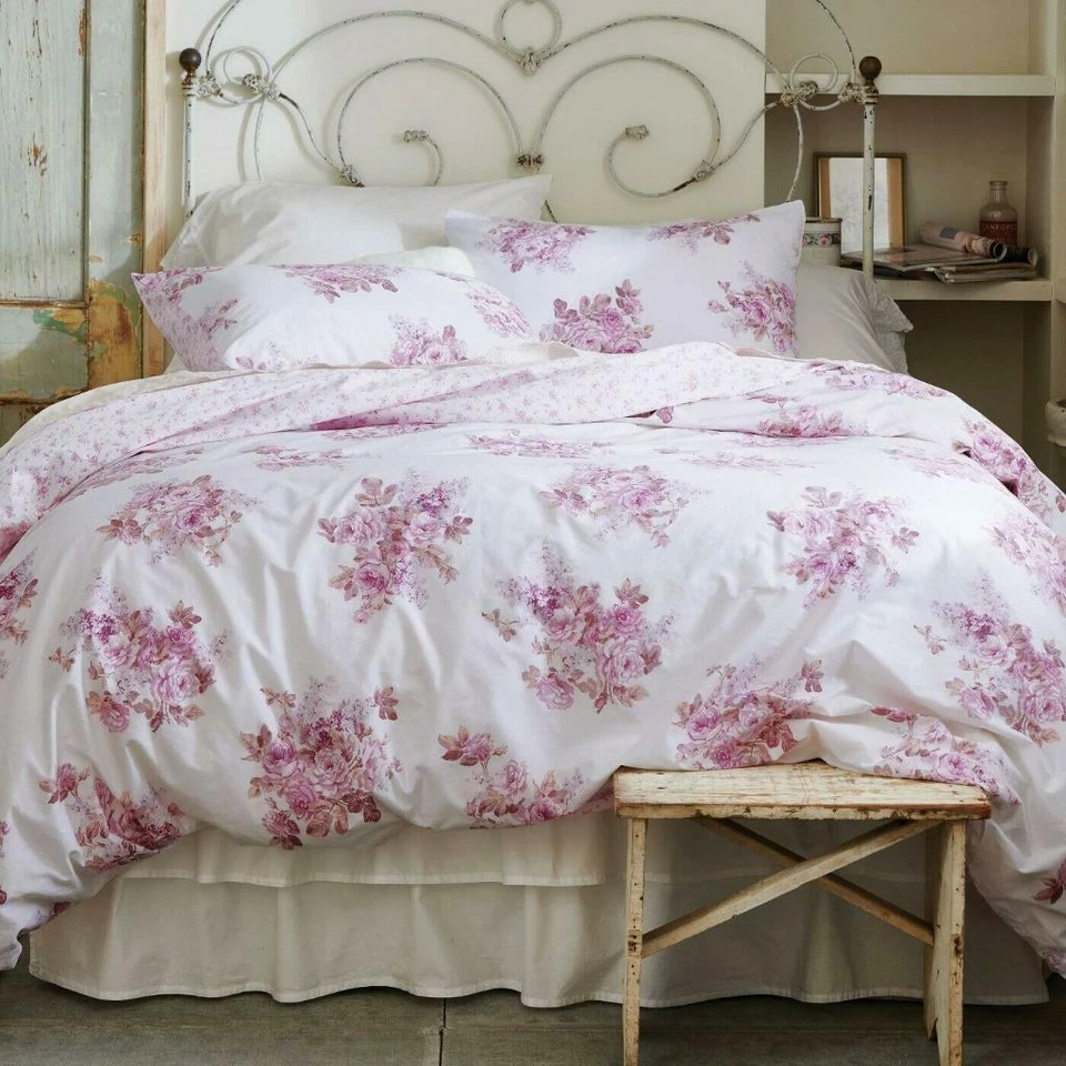 JUEGO DE EDREDÓN DOBLE FLORAL RAMO RUBOR ROSA SIMPLE SHABBY CHIC 2 PIEZAS ALGODÓN NUEVO Foto 4 de 4