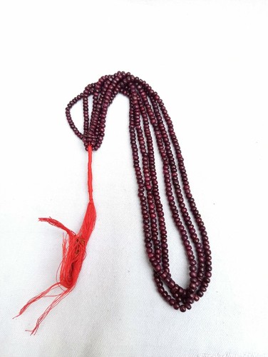 293 Cts Dyed Ruby Gemstone Smooth Rondelle Beads 925 Silver 18'' Strand Necklace - Picture 5 of 6