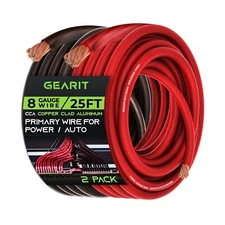 GearIT 8 Gauge 25ft Black/Red CCA Wire - For Automotive Power/Ground, Battery...
