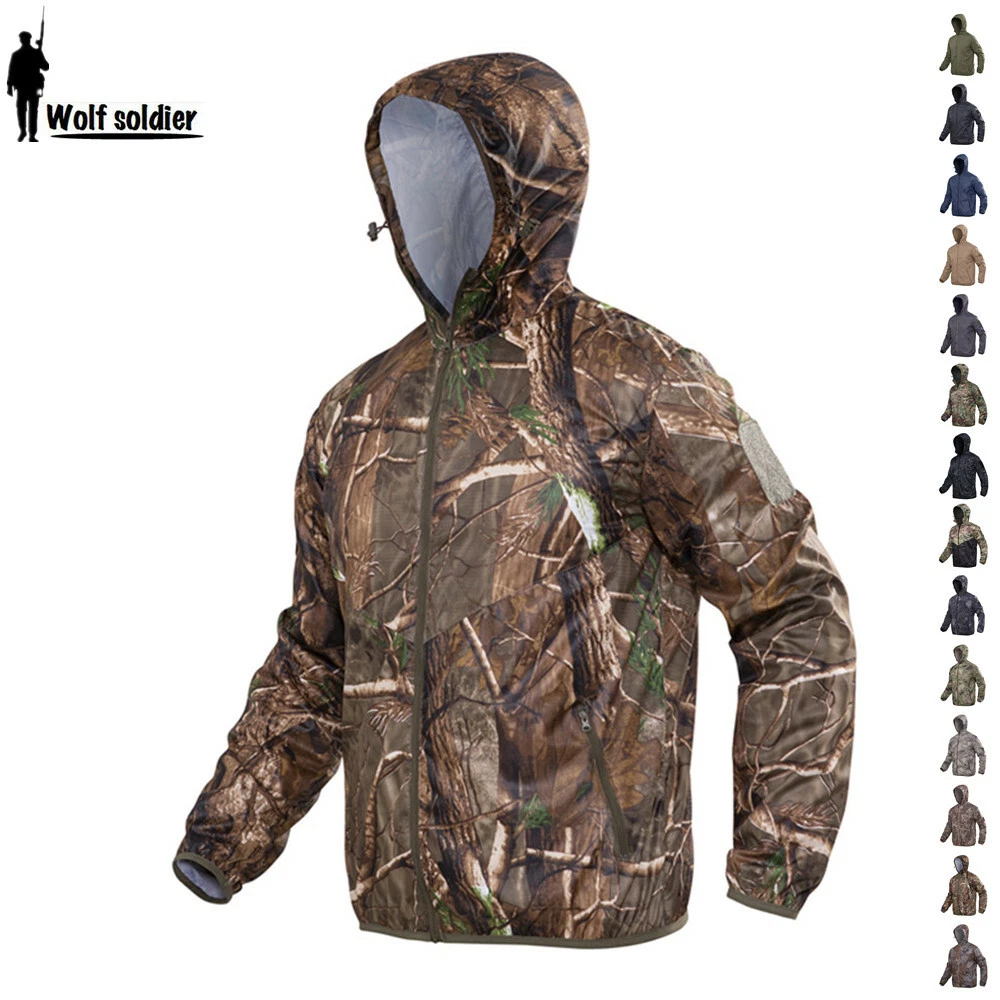 Mens Tactical Jacket Combat Military Lightweight Casual Coat Hooded Camo Hiking