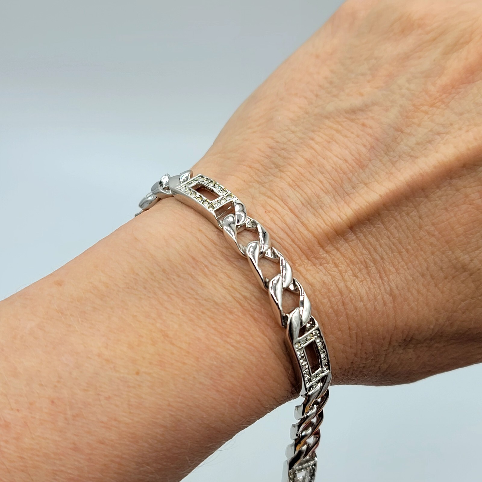 Vtg Bracelet Stunning Rectangles Rhinestones Glam… - image 1