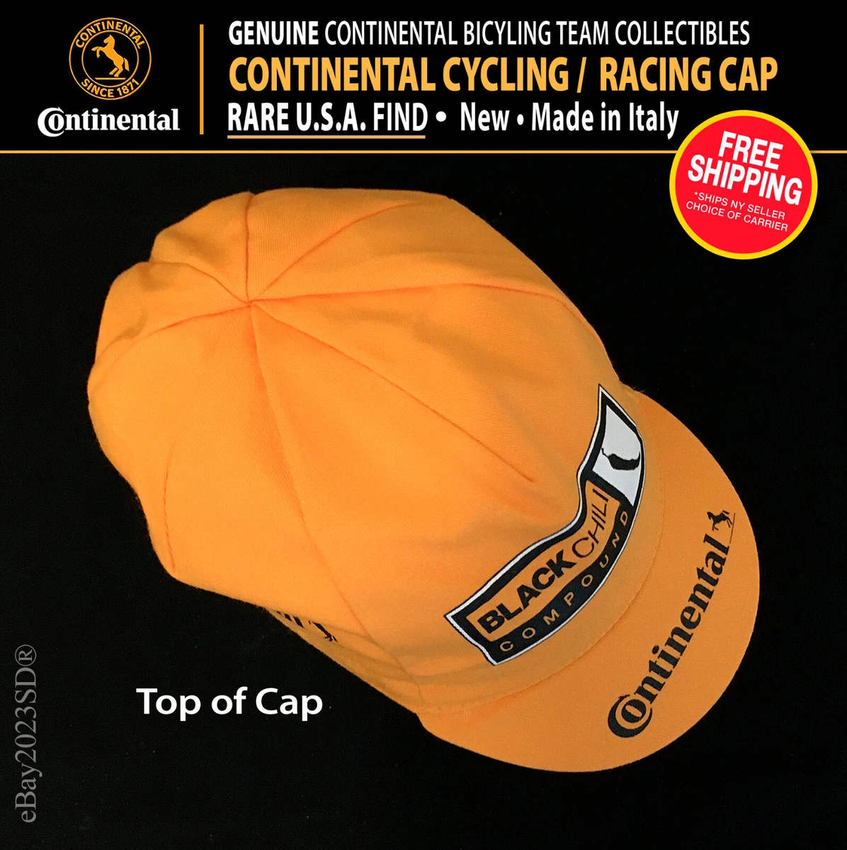 Rare Continental Cycling Team Racing Cap New Yellow Italy FREE SHIP
