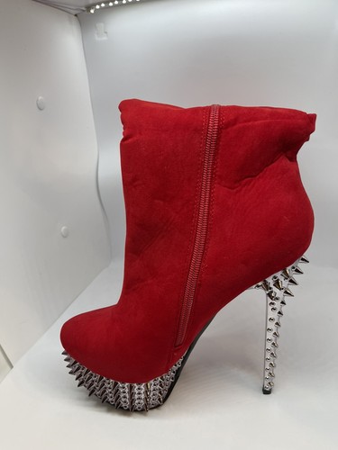 Kush Kouture Knee Hi Red 2" Spiked Platform 6" Stiletto High Heel Boots - 8.5 SZ - Picture 8 of 8