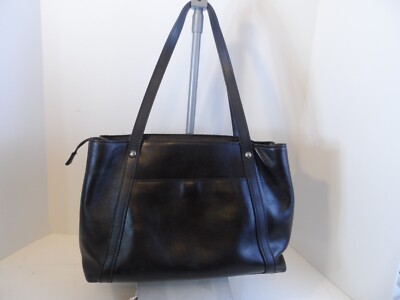 Patricia Nash Smooth Black Leather Tote Shoulder Handbag Purse 14 x x 