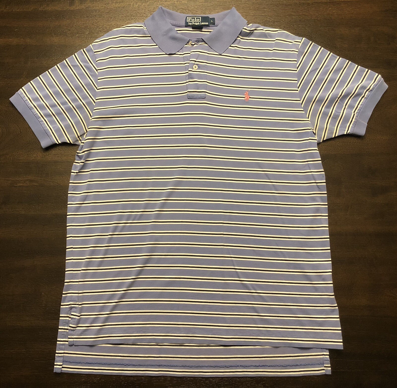 Polo uomo Ralph Lauren blu bianca a righe polo manica corta maglietta taglia L rosa pony