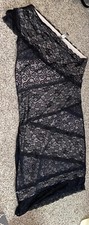 Poof Couture Black Lace Fully Lined One-Shoulder Cocktail Mini Dress Medium EUC