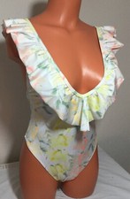New PINK Victoria's Secret Small one piece Multi Color Ruffles Swim Suit 6614