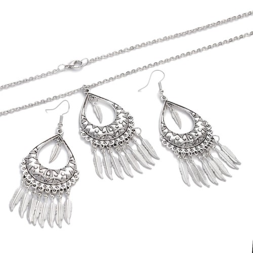 Bohemian Water Drop Pendant Earrings Necklace Set Long Tassel Dangle Earrings - Picture 6 of 6