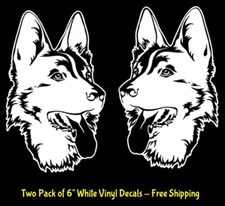 German Shepherd Two 6" White Vinyl Graphic Decal Car Window Laptop Notebook
