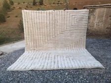 White Moroccan rug, 8x10 FT rug, Berber rug, Mrirt rug, Beniouarain rug Wool rug