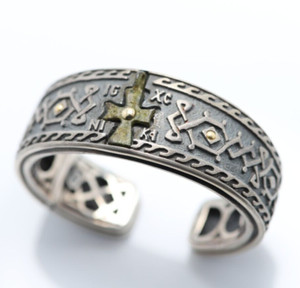 Old Roman Byzantine Cross Bangle Cuff Cross Bronze and Sterling Silver 925