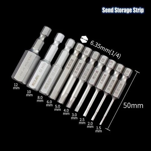 H0.9 to H14 Hexagon Magnetic Bit Socket Wrenches S2 Steel 1/4" for Hexagon Bolts - Picture 7 of 30