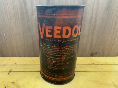 VINTAGE~ EMPTY~ 1930's VEEDOL FIVE POUND GREASE CAN! ALMOST ANTIQUE!! NICE!!