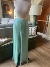 Badgley Mischka Seafoam Green Sequined Wide Leg Pants