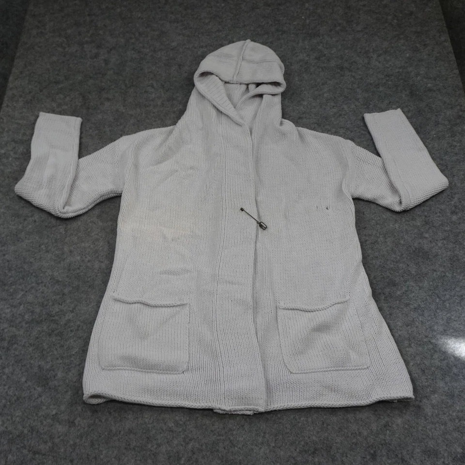 Suéter Blanco + Warren Para Mujer Pequeño Con Capucha Rosa Tejido Cierre Prendedor Calce Relajado Foto 2 de 4