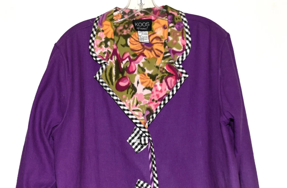 Koos of Course Purple w Black White Linen Rayon Reversible Floral Jacket Size M - Image 2 of 4