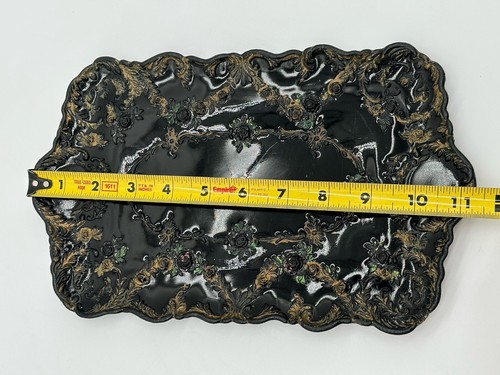 Antique Black Glass Hand Painted Ceramic Serving Tray 11”X7” #60 - Picture 7 of 9