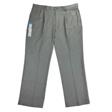 Haggar Mens Big & Tall Cool 18 Pro Classic Fit Pleated Dress Pants Gray 42x32