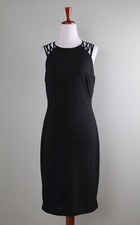 LAUREN RALPH LAUREN $139 Solid Black Stretch Satin Strappy Sheath Dress Size 8