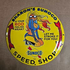 VINTAGE SUNOCO SPEED 1963 OLD US GASOLINE OIL GAS PUMP ENAMEL PORCELAIN SIGN