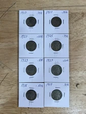 Vintage Estate Fresh Lot Of 8 Buffalo Nickles 1917-1927