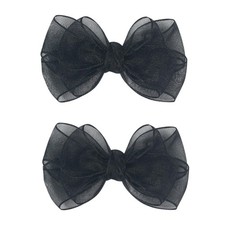 Black 3.5 Inch Organza Hair Bows Elegant Sheer Ribbon Alligator Clip 2 PCS