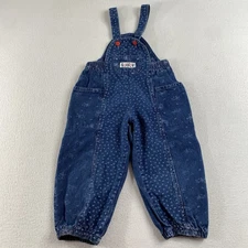 Vintage Oshkosh Bubble Overalls Size 4T Blue Floral Bleach Print Country USA 90s