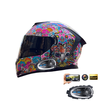 Motorcycle Helmet Bluetooth Intercom Action Camera Recorder Motor Helmet  DOT