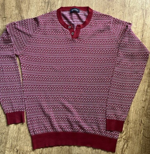 John Smedley Sea Island Cotton Red Patterned Round Necked Long Sleeved Top Med - Picture 2 of 8
