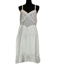 Vintage 1950's White Embroidered CottagecoreCotton Slip Princess Waist L