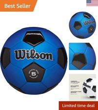 Size 5 Soccer Ball - Machine-Sewn, Black/Royal, Perfect for Recreation