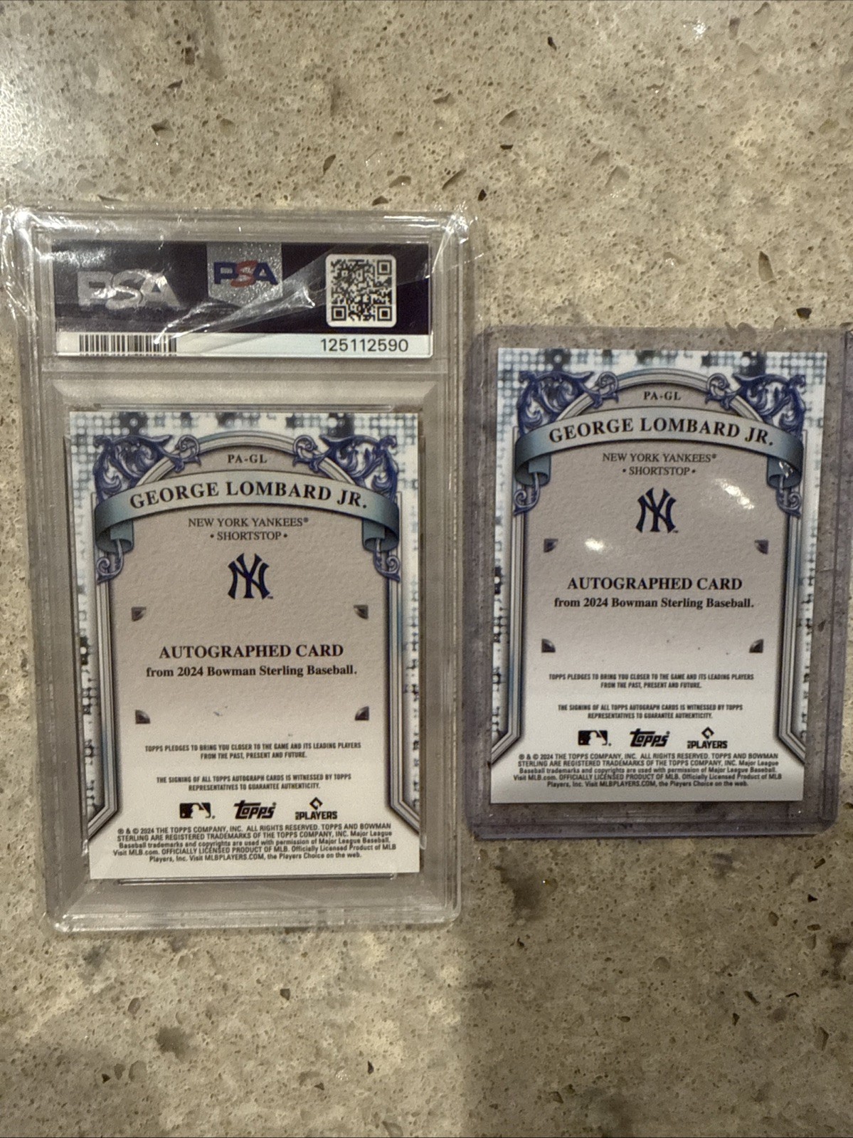 2024 Bowman Sterling George Lombard Jr Auto 2 Card Lot Yankees PSA 9 Called Up! view 2