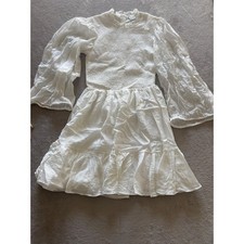 Selfie Leslie Women's Small White Smocked Bodice Long Balloon Sleeve Mini Dress