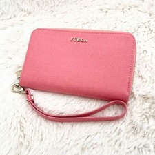 FURLA Long Wallet with Strap Round Zipper Pink