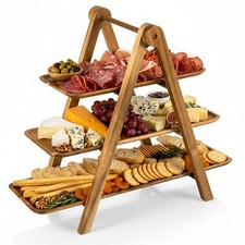 TOSCANA 3-Tiered Wood Serving Tray - Charcuterie Boards, Collapsible Ladder