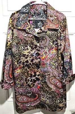 Boho Chic Women's Long Jacket Size XXL Patchwork Embossed Print  3/4 Sleeve USA