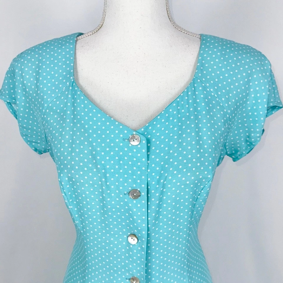 Vestido midi vintage de lunares Coldwater Creek para mujer talla 6 verde azulado Foto 4 de 4