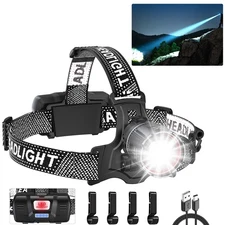 ATDOALL Super Bright LED Headlamp, High Lumen Rechargeable Head Lamp with Mot...