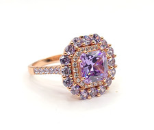Cushion Cut Amethyst Halo Zircon Rose Gold Plated 925 Ring sz 11 - 7.07gr