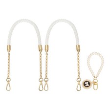 2Pcs 23.6Inch PU Leather Purse Strap with Pendant White, Light Gold Chain 