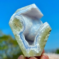 131G Natural Blue Chalcedony Rough Lace Stripe Agate Geode Crystal Specimen Gem