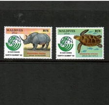 Maldives 1992 - Earth Summit Animals - Set of 2 Stamps  - Scott 1808, 1810 - MNH