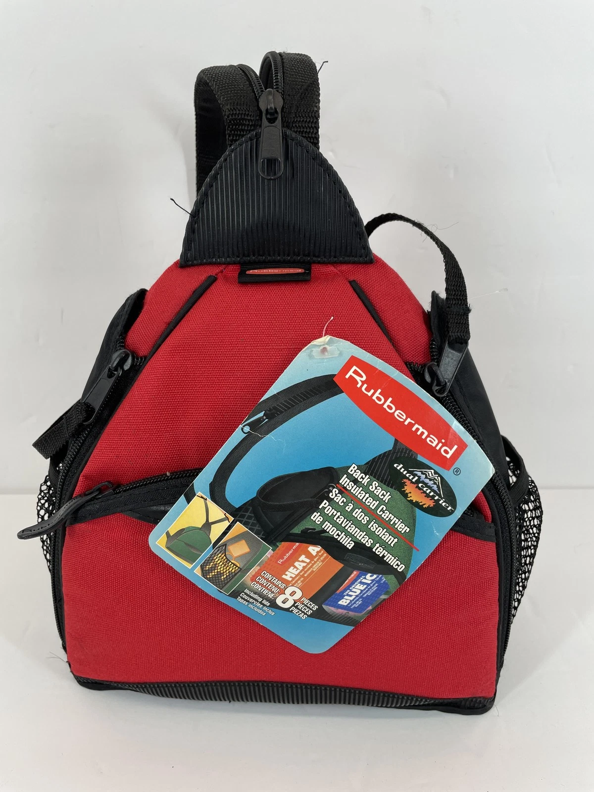 New Rubbermaid Dual Carrier Insulated Backpack Lunch Bag Cooler Red Black 8PC