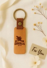 godzilla laser engraved cherry wood keychain pop Christmas gift
