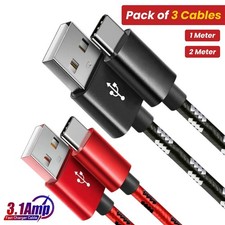 USB A to USB-C Cable 3A Samsung Fast Charger Braided Long Type C Lead 1M 2M 3M