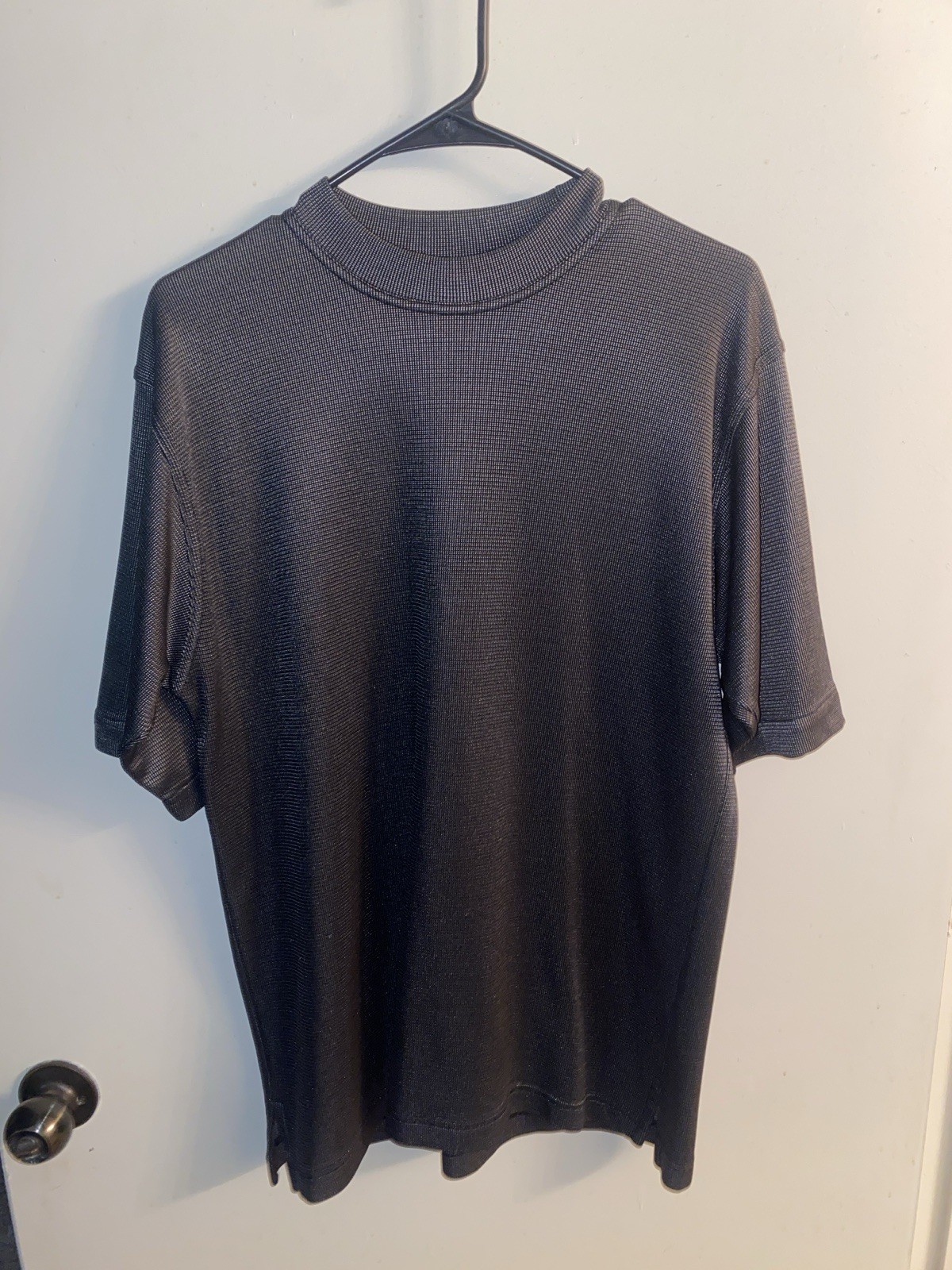 Giorgio Danieli Men's Black Gray Check Knit Mock Neck Short Sleeve T-Shirt