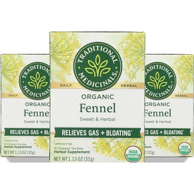 Traditional Medicinals Organic Fennel Herbal Tea 16 Wrapped Bags Bag 3 Pack